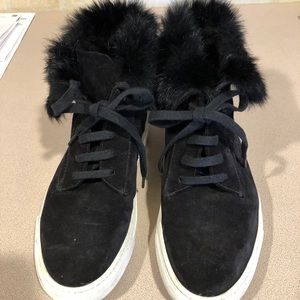VINCE RABBIT FUR SUEDE SNEAKERS